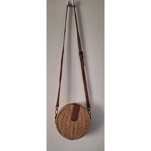 Boho Wicker Rattan Purse Bag Round Circle Crossbody Leather Strap Woven Straw